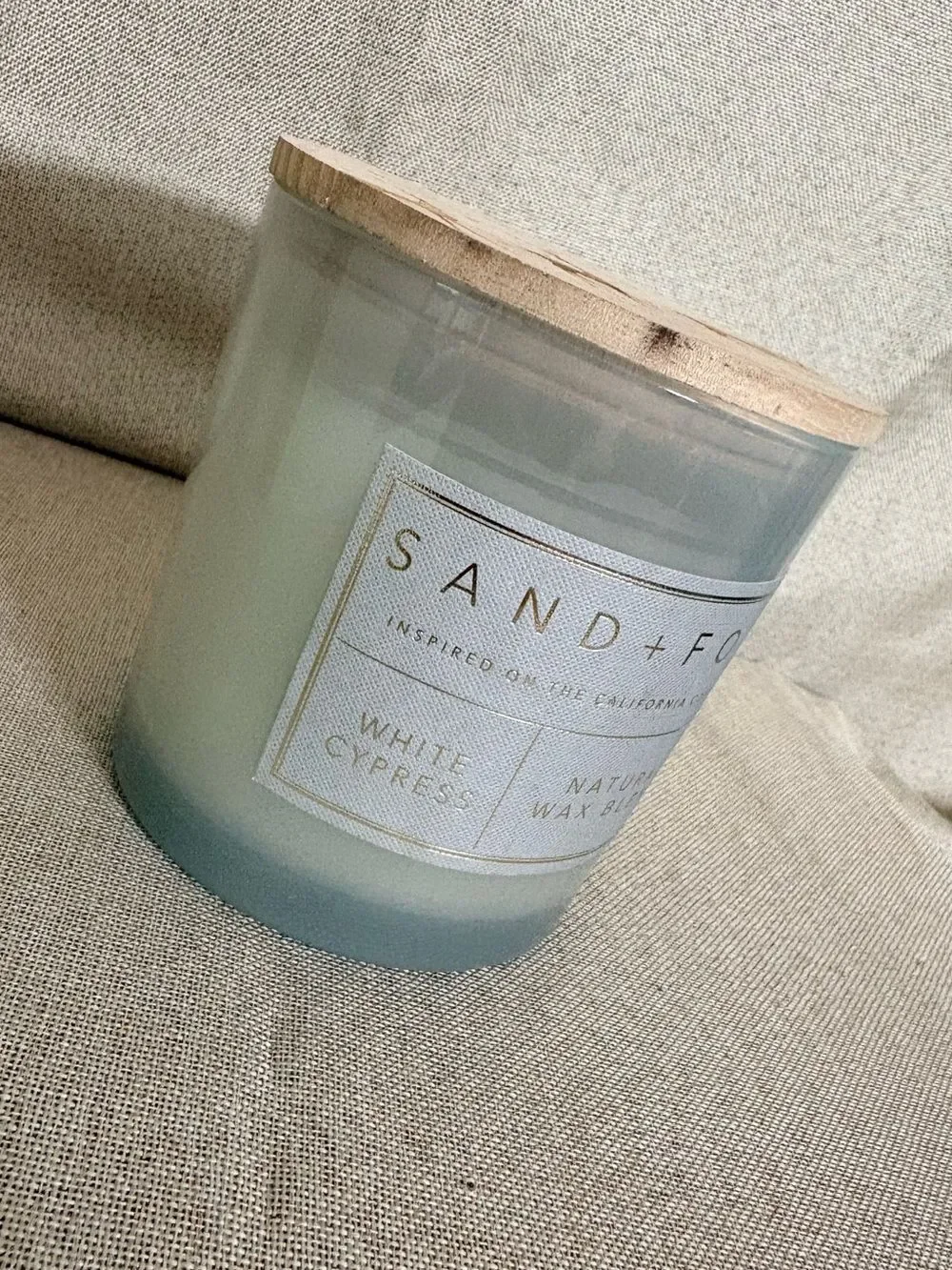 Sand + Fog White Cypress Natural Wax Blend 3 Wick Candle  New. 21 ounce